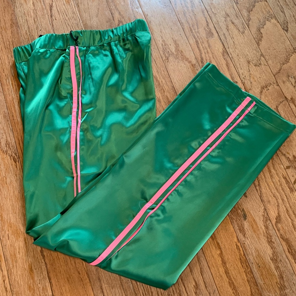 Haute Monde Pink and Green Satin Pants - Picture 6 of 8